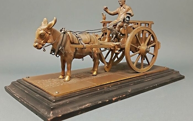 Scuola Napoletana - Sculpture, Cart with donkey - Bronze (patinated) - Mid 20th century