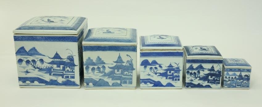 Set of Five Canton Graduated Boxes, 19th Century