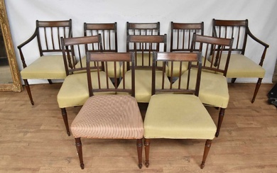 Set of ten dining chairs comprising eight George III mahogany dining chairs