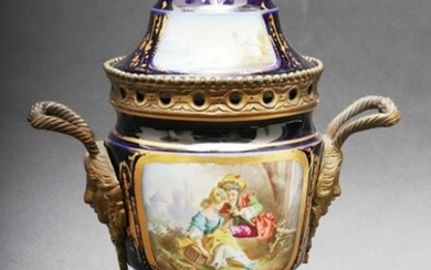 Sevres-Type Bronze Mounted Porcelain Mantel Urn