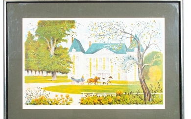 Signed Artists Print Lithograph of Large Manor
