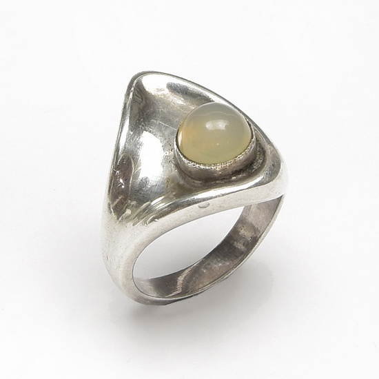 Silver ring with cabochon cut moonstone, design & execution Aage...