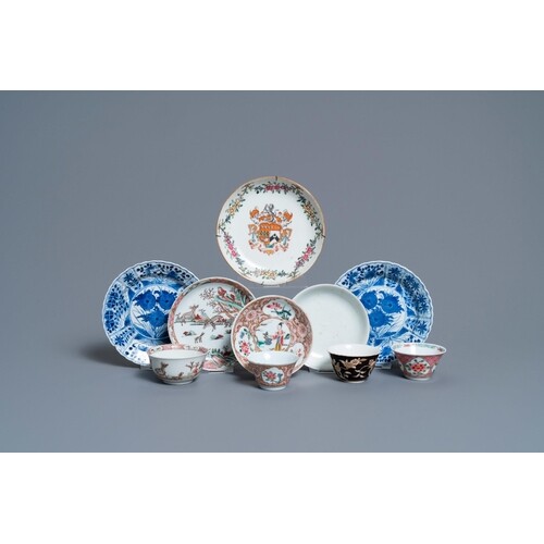 Six various Chinese saucers and four cups, Yongzheng and lat...