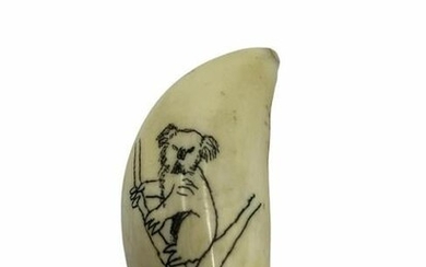 Small Scrimshaw Whale Tooth Engraved Koala Figure