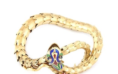 Snake Diamond & Gems Multicolor Enamel 14k Gold Bracelet