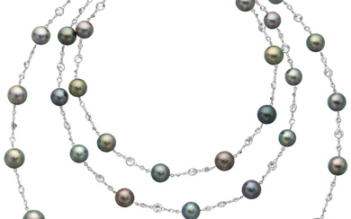 South Sea Cultured Pearl, White Topaz, White Gold Necklace...