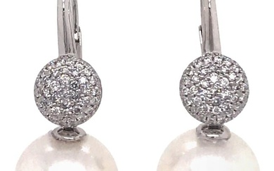 South Sea Pearl Diamond Drop Earrings 0.47 Carat 18 Karat White Gold