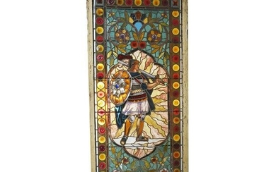 Stained Glass Window, Solider with Shield and Sword.