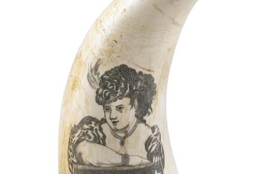 SCRIMSHAW WHALE'S TOOTH DEPICTING THE CIRCUS PERFORMER "ZAZEL"...