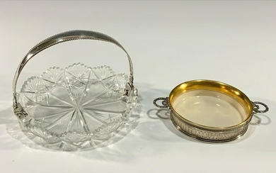 Sterling and Cut Glass Basket, Sterling Wine Coaster