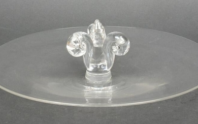 Steuben Crystal Modern Fleur-de-Lis Handle Platter