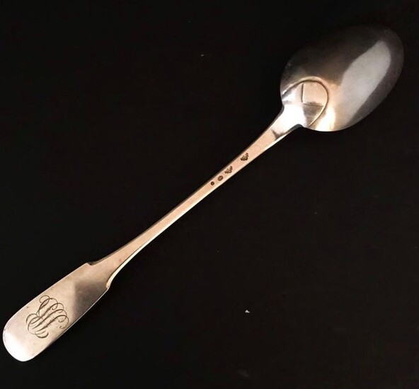 Stew spoon single flat silver 950 °/°°°, prob. Carcassonne by MO Jean-pierre ARRIBAUD II (punch from 1776 to 1788 re-punched in 1798/1809), numbered, Weight: 161g