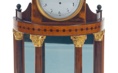 Swedish master Jacob Koch's mahogany fireplace clock 1838. Master Jacob Koch, Sweden, Stockholm. Mahogany, birch, marquetry, bronze, gilding, glass. 35.5x26x14 cm