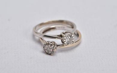 TWO DIAMOND RINGS, the first a white gold ring,...