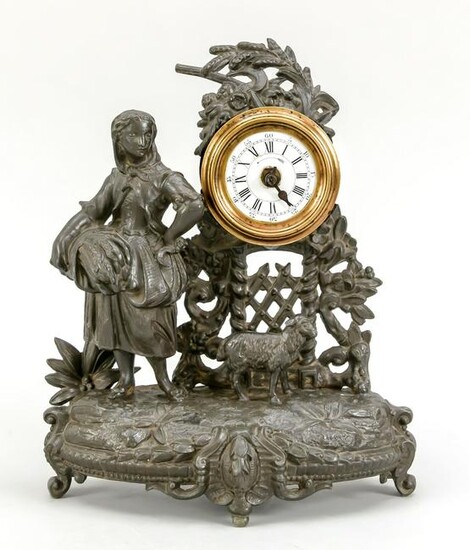 Table clock bronzed white cast iron