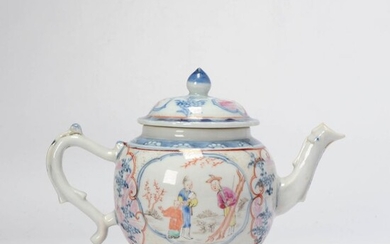 Teapot - Famille rose - Porcelain - Lovely Antique 18C Chinese Porcelain China Mandarin FAMILY IN GARDEN - China - Qianlong (1736-1795)