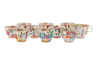 Ten Chinese Export Rose Medallion Porcelain Cups