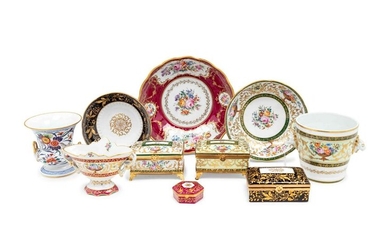 Ten French Painted and Parcel Gilt Porcelain Articles
