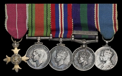 The mounted O.B.E. group of five miniature dress medals worn by Wing Commander T. G. Young, Roy...