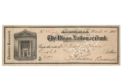 Theodore Roosevelt Signed Check as President