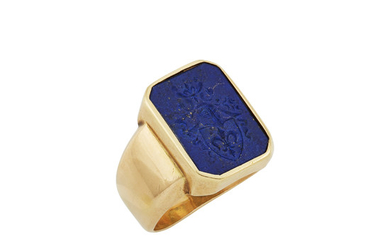 Three Gold and Lapis Lazuli Signet Rings