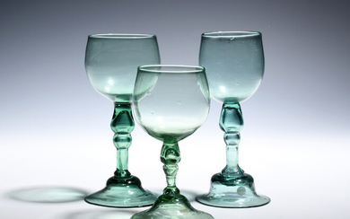 Three export green wine glasses c.1760