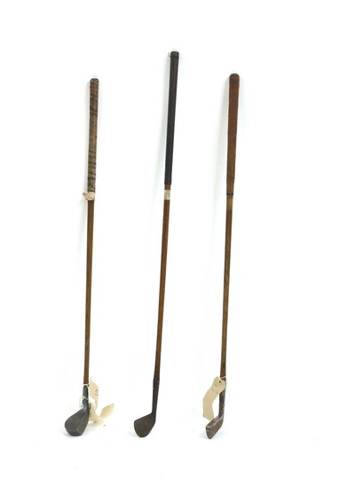 Three hickory shafted vintage golf clubs