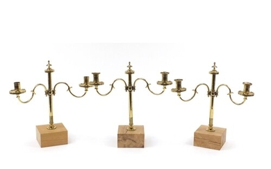 Three pairs of early 19th century three branch brass altar c...