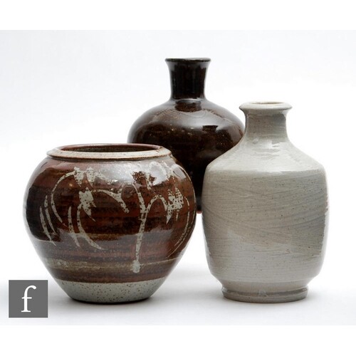 Three pieces of 20th Century studio pottery comprising a bot...