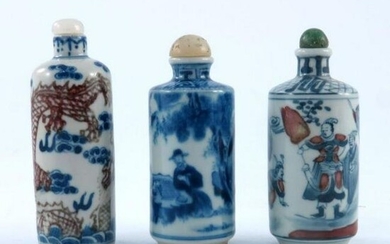 Three various Chinese porcelain snuff bo