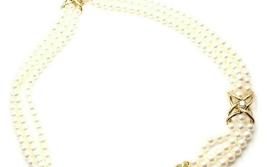 Tiffany & Co 18k Yellow Gold Diamond 3 Strand Pearl