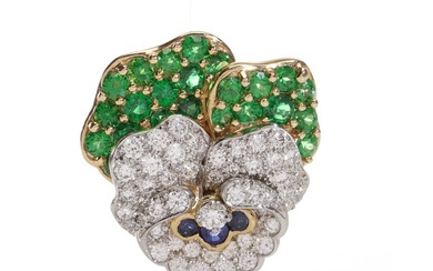 Tiffany & Co. - Brooch - pansy with diamonds, sapphires and tsavorite garnets Platinum, Yellow gold