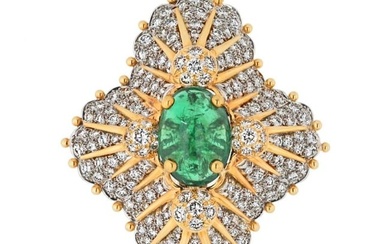 Tiffany & Co. Schlumberger Platinum & 18K Yellow Gold 12.00ct Green Emerald And Diamond Brooch