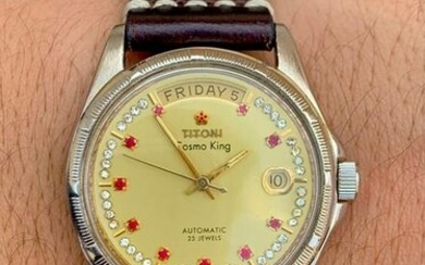 Titoni Cosmo King Day-Date, diamond yellow dial 25 jewels Mens wrist watch
