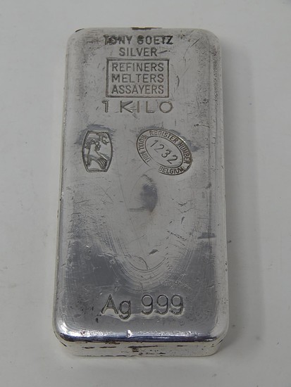 Tony Goetz 1kg Solid Silver .999 Ingot by Royal Mint Belgium...