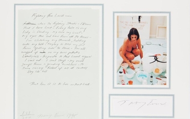 Tracey Emin CBE RA, British b.1963- Fighting For Love, 1998; offset lithograph in colours on wove, signed, dated and numbered 181/300 in pencil; together with digital photo and slip signed in ink, sheets 29.4 x 21; 8 x 12.5 and 4.2 x 14.4cm...