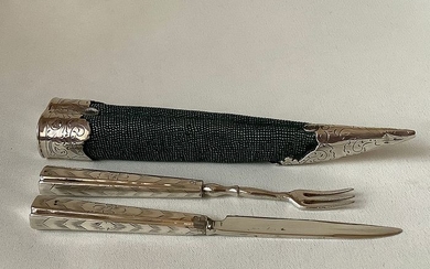 Travel cutlery in Shagreen sheath - Silver, Shagreen - Mid 18th century