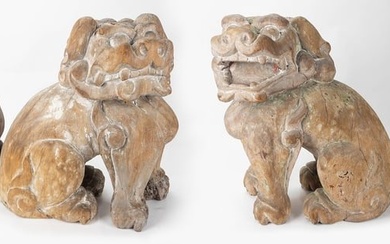 Two 19th C. Japanese Wood Shishi Lion Figures