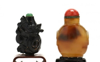 Two Chinese Carved Hardstone Snuff Bottles