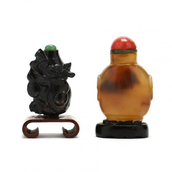 Two Chinese Carved Hardstone Snuff Bottles