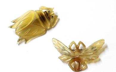 Two French Art Nouveau carved horn brooches