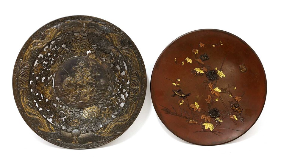 Two Japanese bronze plates