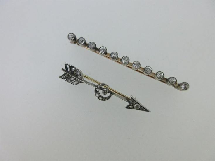 Two antique diamond brooches - a bar and an arrow