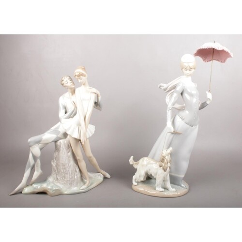 Two large Lladro figures. Comprising of a lady with dog and ...