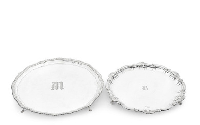 Two silver salvers first Barker Bros, Chester 1907 and Joseph...