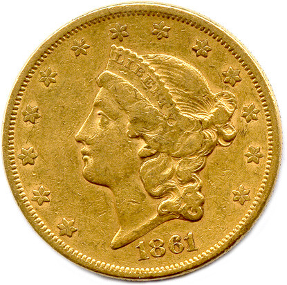 UNITED STATES OF AMERICA 20 Gold Dollars (Liberty head/no currency) 1861 Philadelphia.(33.44 g) Beautiful.