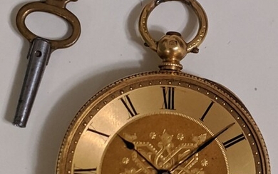 Une montre de poche en or 18ct du début du 20e siècle, dos émaillé bleu...