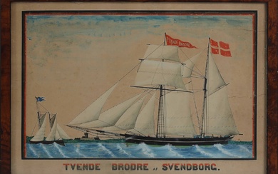 Unknown Danish painter, circa 1900: Ship portrait of 'Tvende Brødre' by Svendborg.