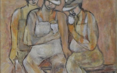 VALERIE ALBISTON, FRIDAY EVENING AT THE PUB, OIL ON BOARD, 85 X 76CM