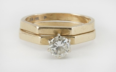 VINTAGE 14KT GOLD AND DIAMOND SOLITAIRE WITH MATCHING